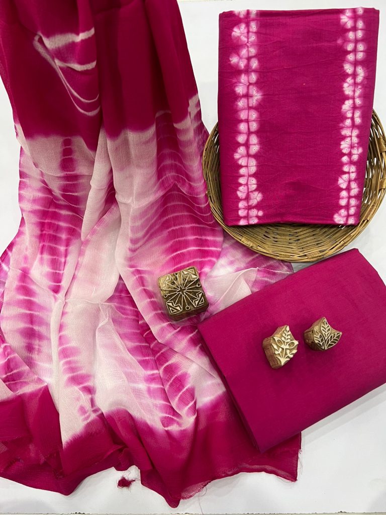 Cotton ruby color shibori printed salwar suit
