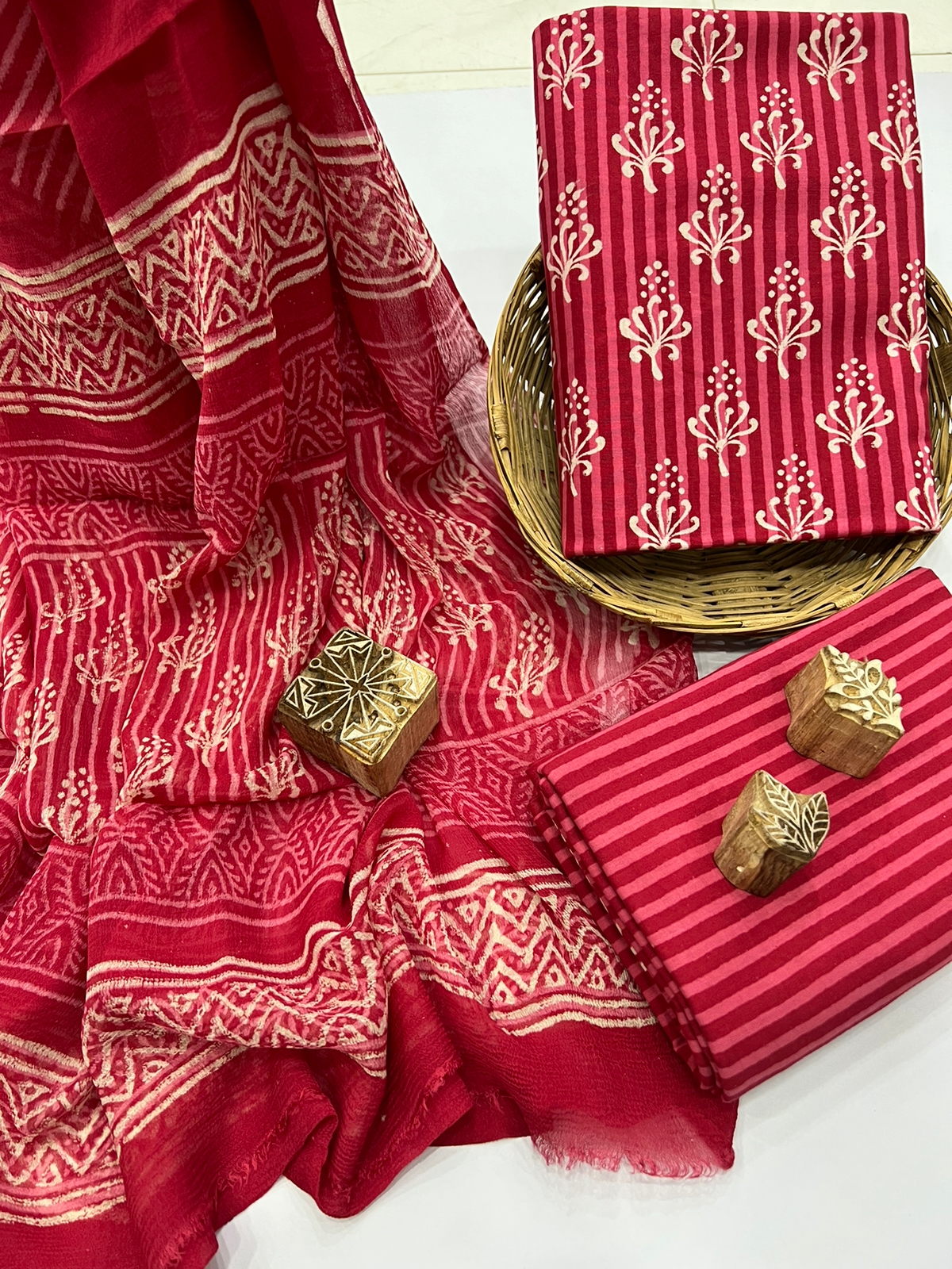 Red chiffon dupatta cotton ethnic wear salwar suit