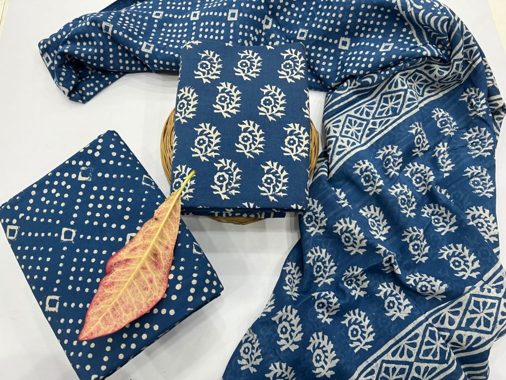 Blue Jay color printed cotton dupatta latest dresses for ladies