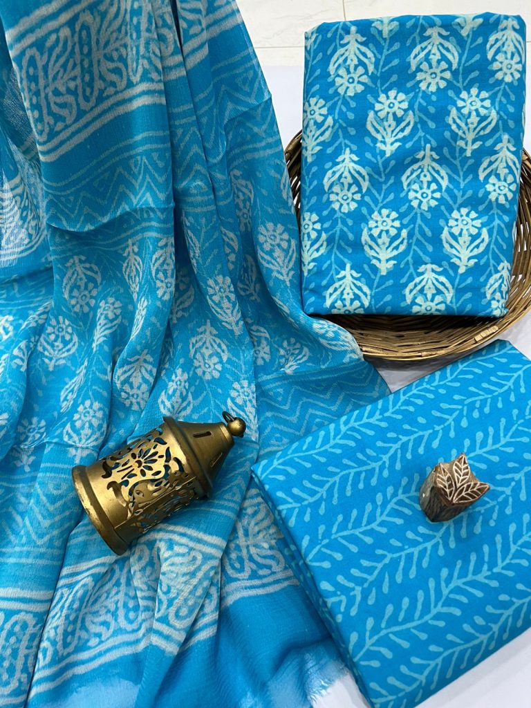Rich Electric Blue Pure Cotton hand block printed suits