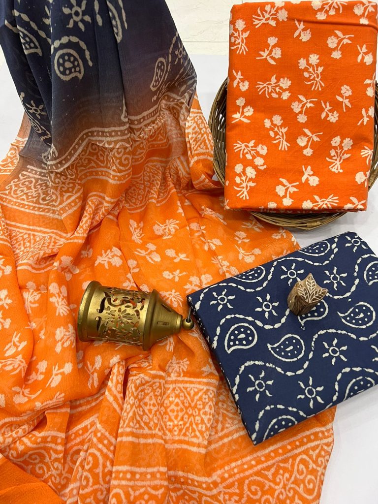 Bright Orange hand block print suit set