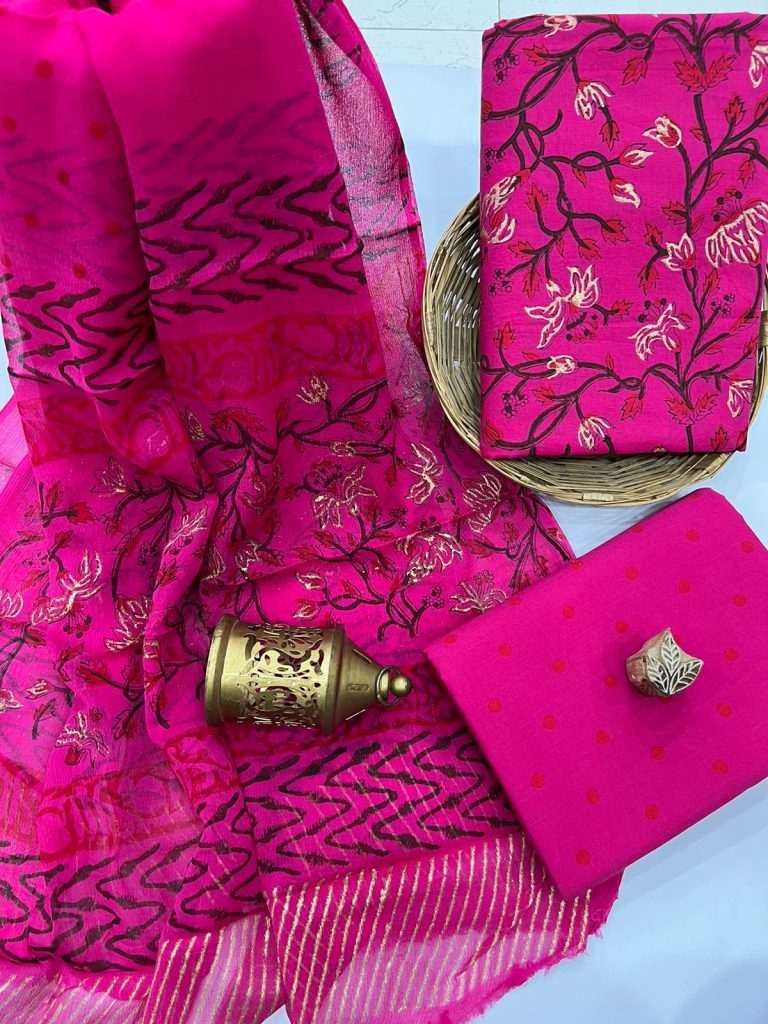 Vivid Cerise pink unstitched cotton suits