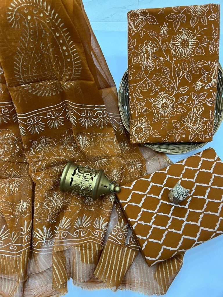 Antique Bronze jaipuri block print suit