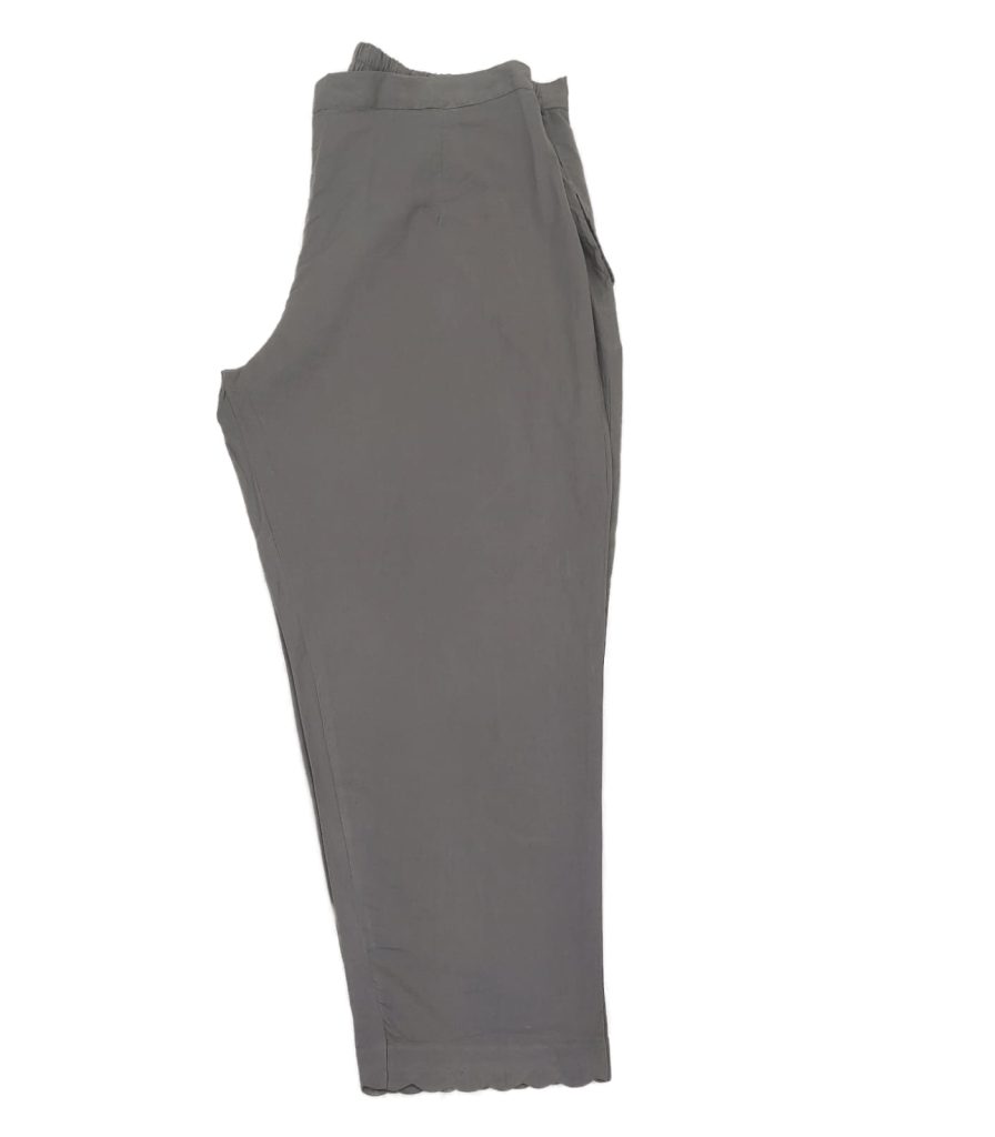 Gray Pure cotton straight fit scallop pant
