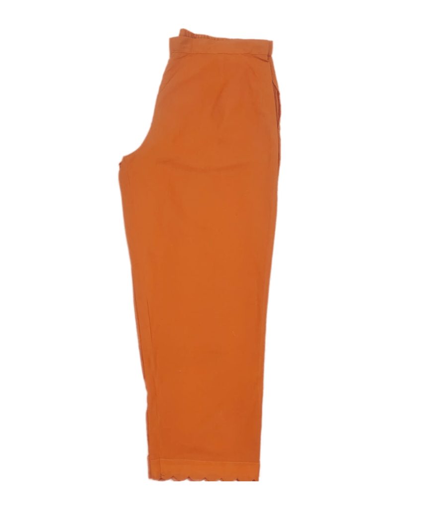 Orange Pure cotton straight fit scallop pant