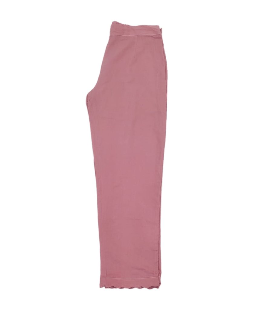 Pink Pure cotton straight fit scallop pant