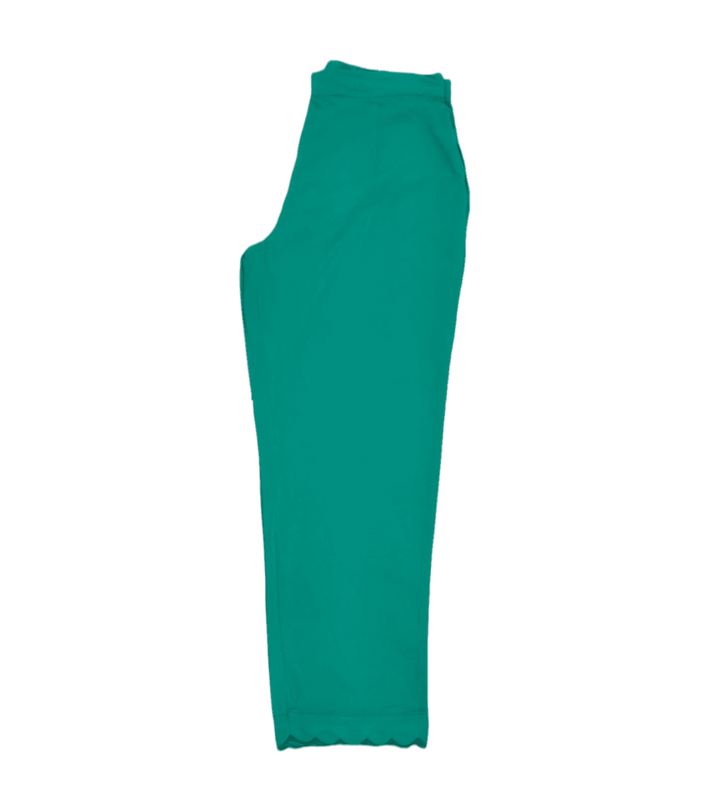 Teal green Pure cotton straight fit scallop pant