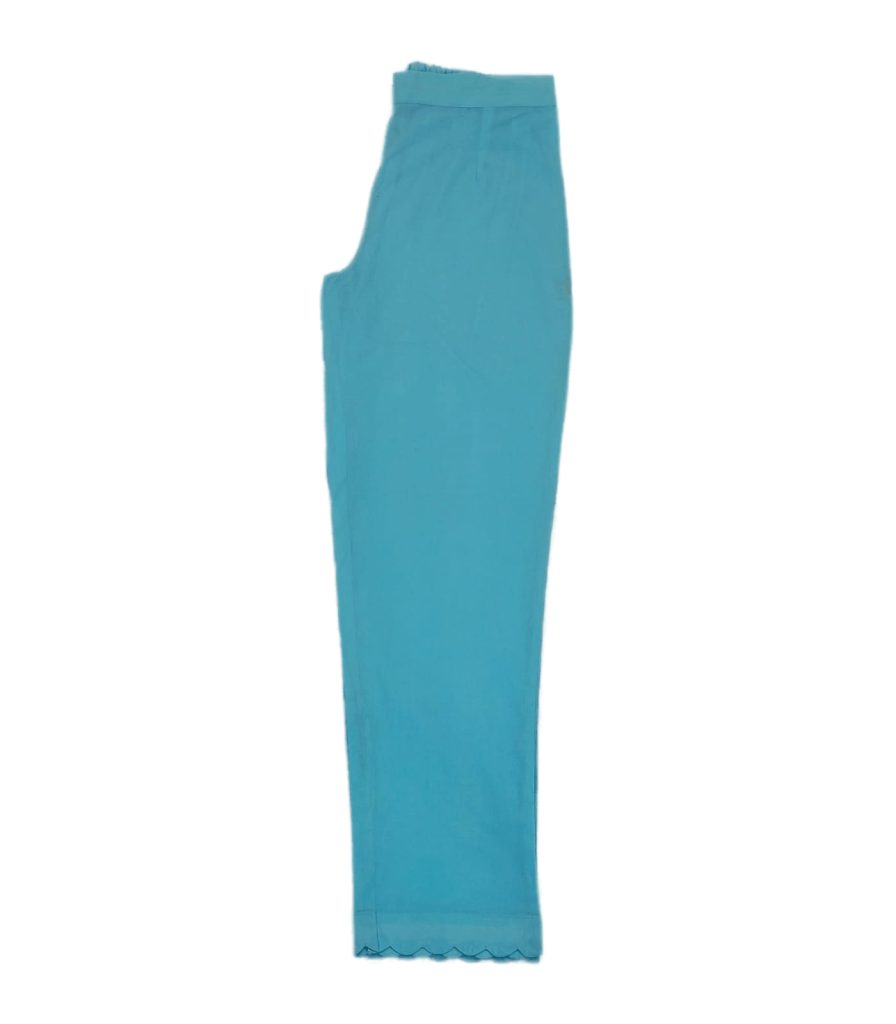 Baby blue Pure cotton straight fit scallop pant