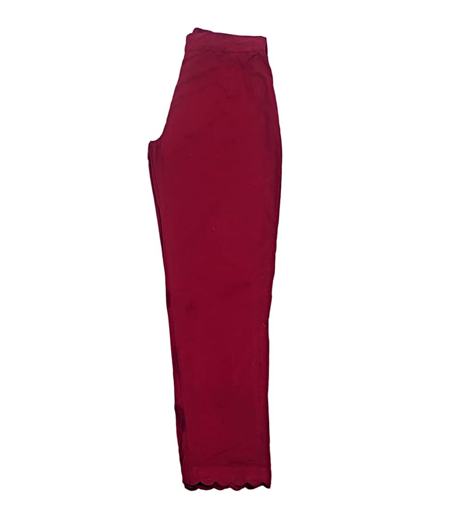 Maroon red Pure cotton straight fit scallop pant