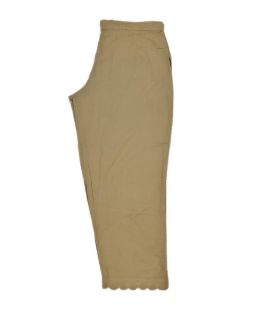 Tan Pure cotton straight fit scallop pant