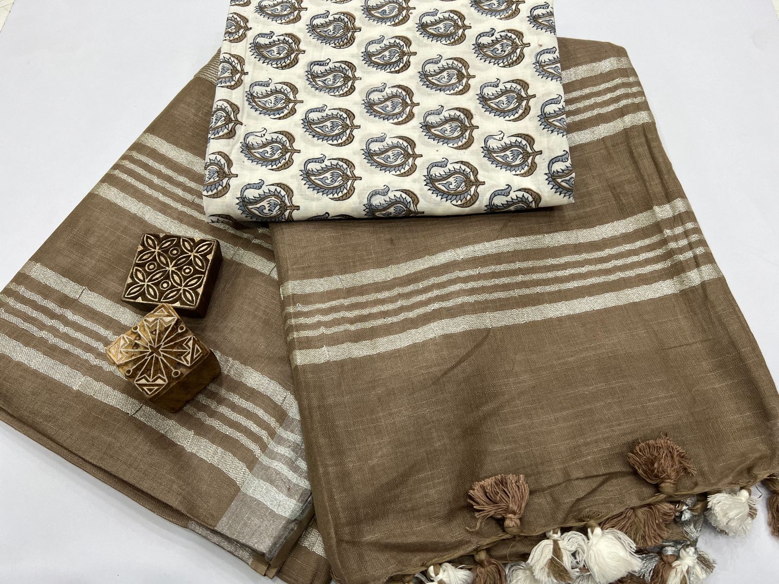 Coffee color linen sarees for women