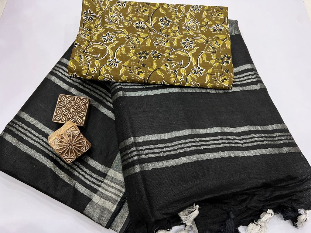 Black linen sarees online