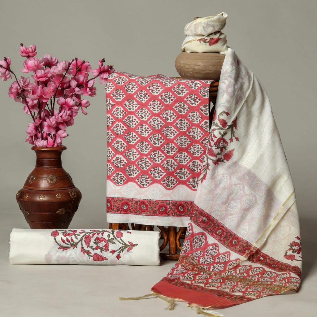 Brick red cotton office wear salwar kameez designs with chanderi cotton dupatta