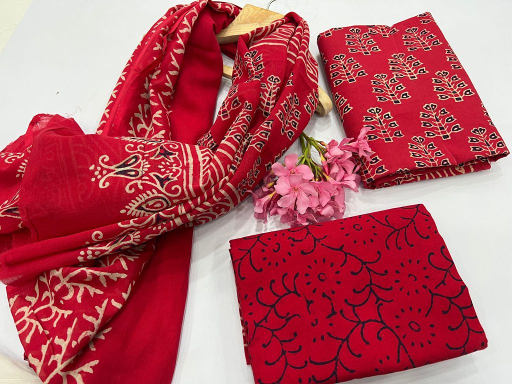 Cardinal red cotton online dress material shopping