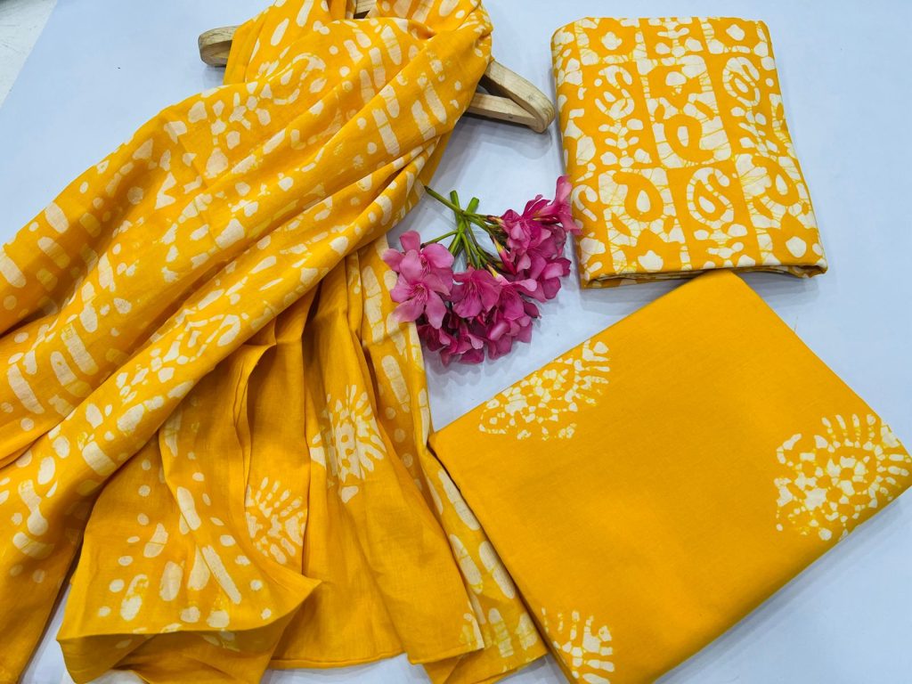 Gamboge yellow cotton dress materials