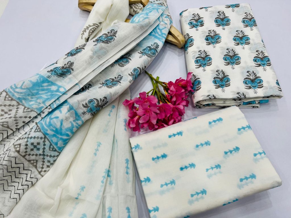 Hippie Blue and white cotton fabric material