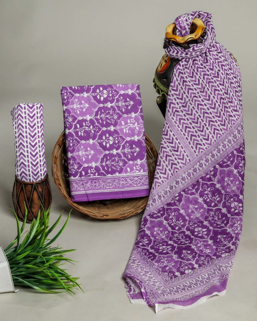 Light Eggplant color cotton unstitched salwar suits online