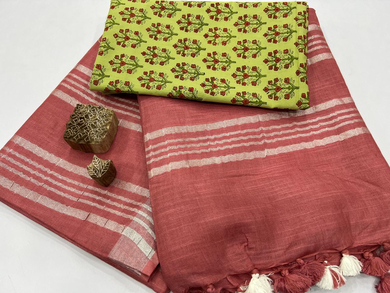 Apple Blossom color plain linen latest sarees with price