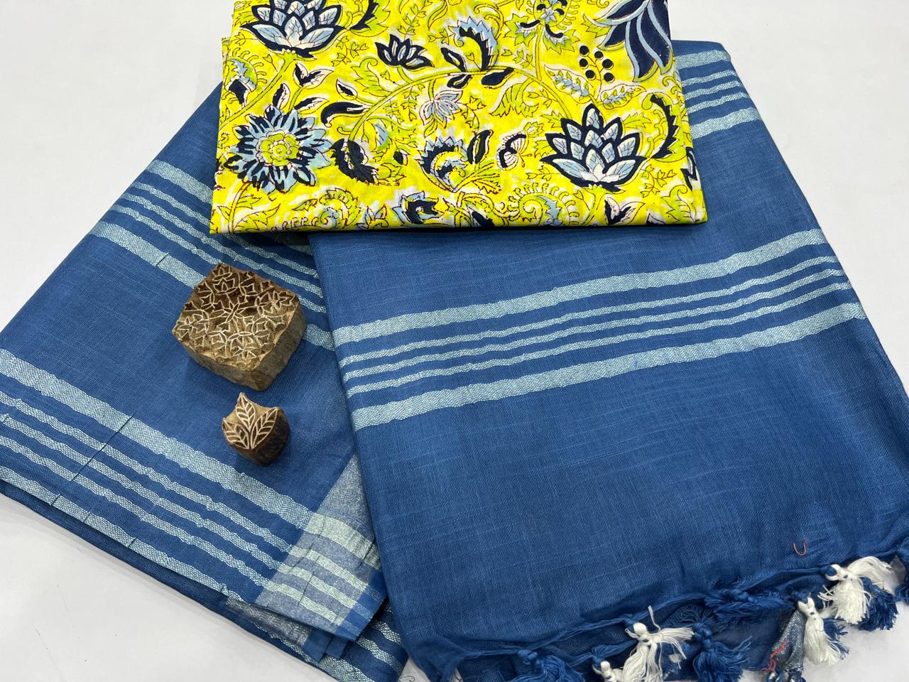 St Tropaz blue plain linen sarees online