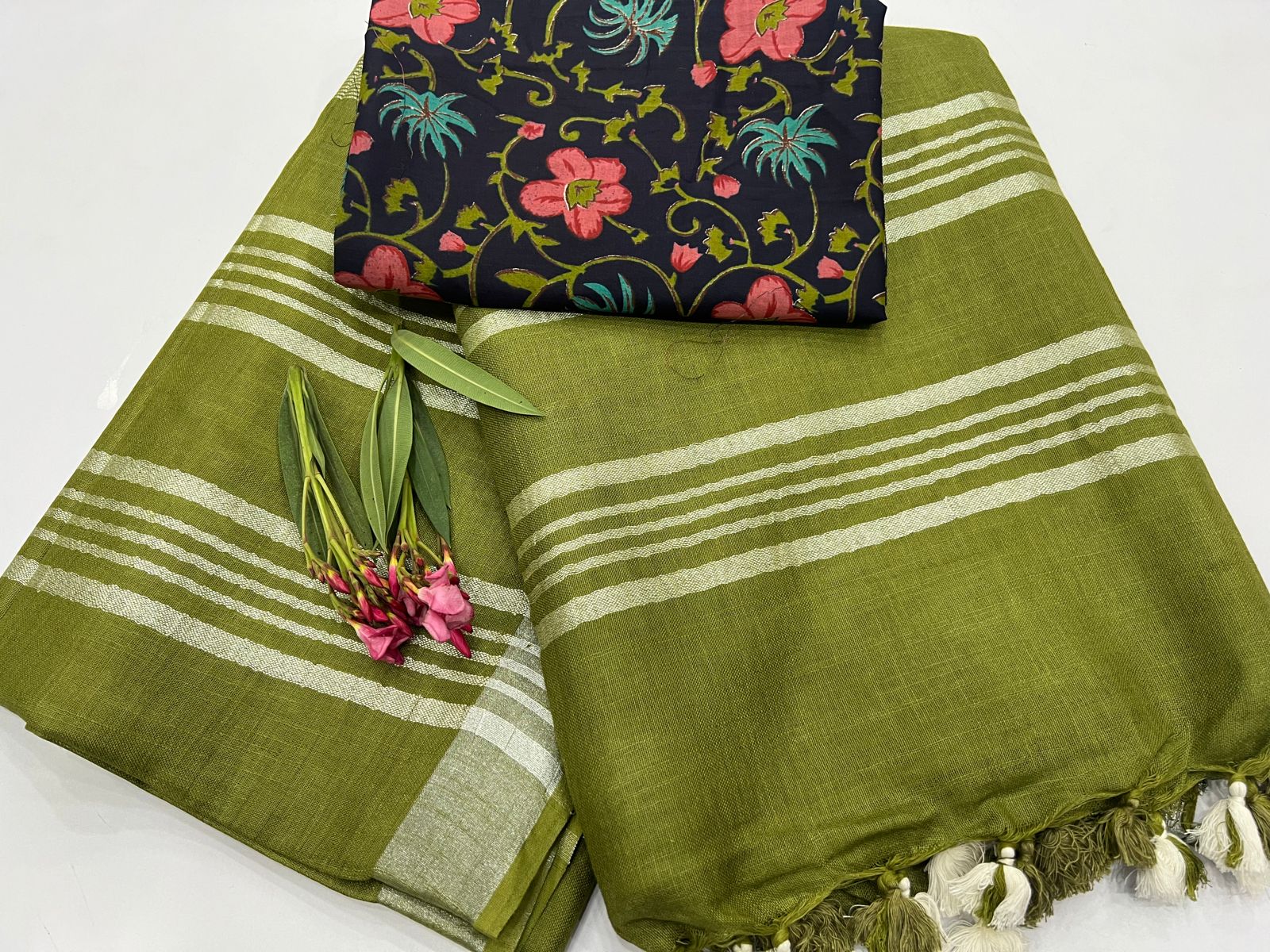 Fiji green buy linen sarees online