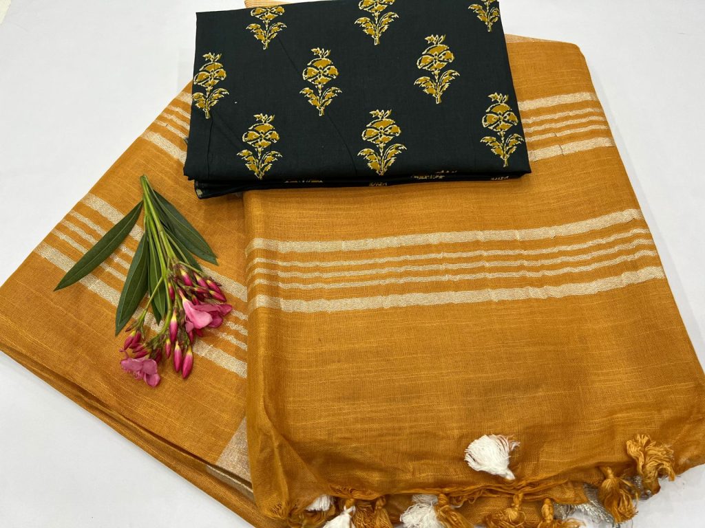 Pirate gold linen sarees with price