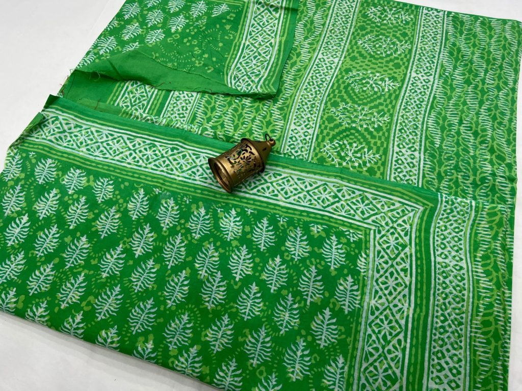 Jade green cotton saree for women