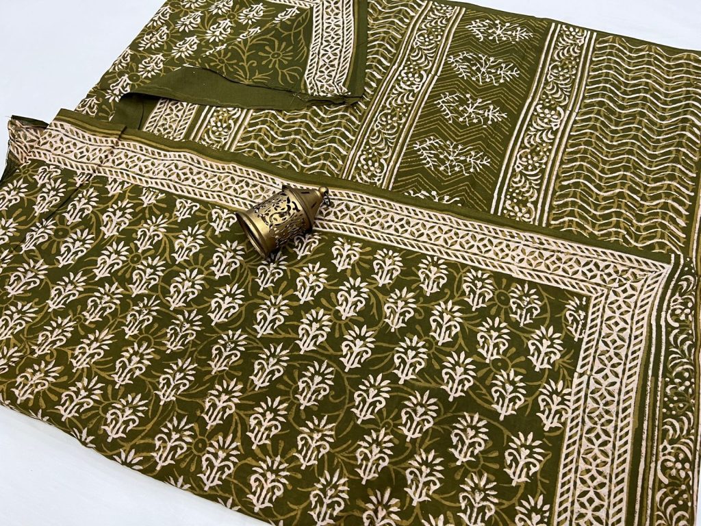 Olive color cotton latest saree collection