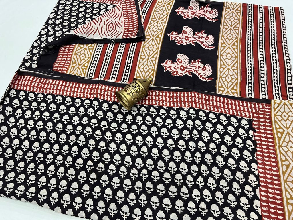 Bagru print black summer cotton sarees online