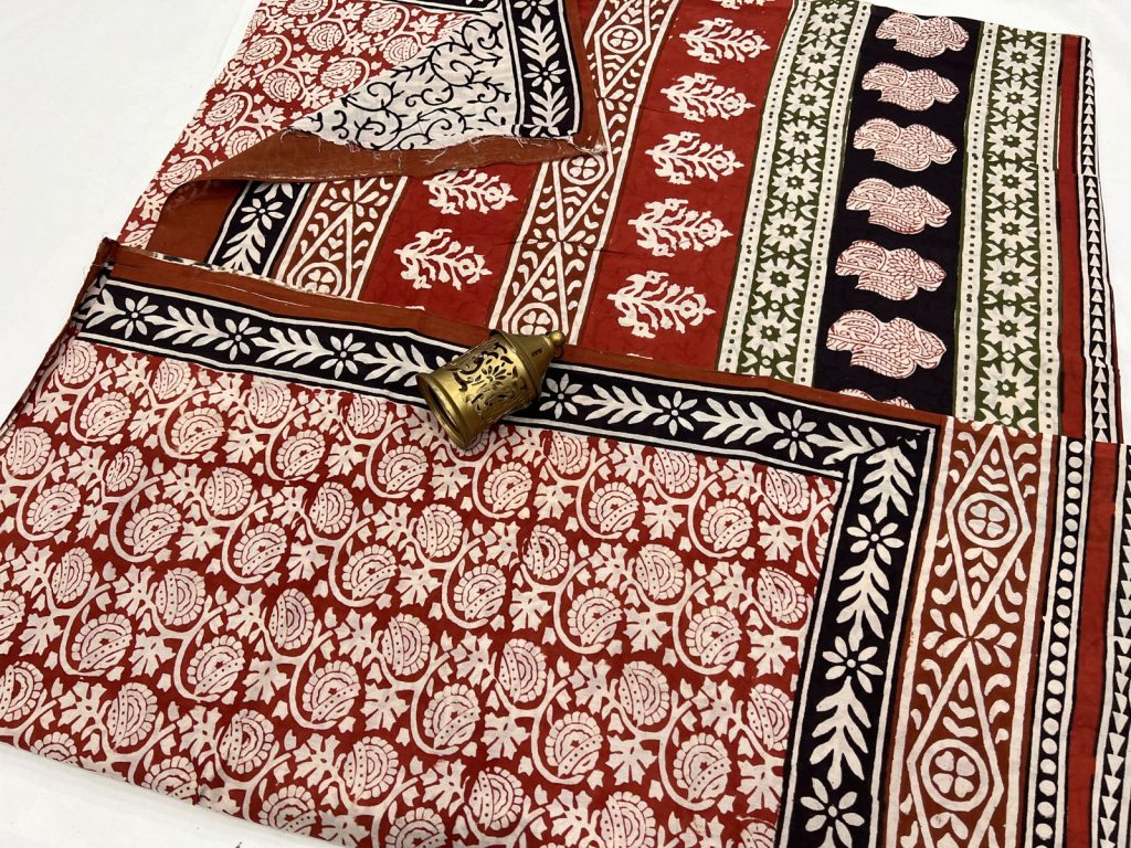Red bagru block print cotton sarees