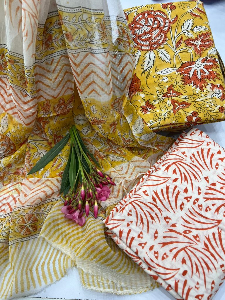 Amber yellow floral gad print cotton fabric material