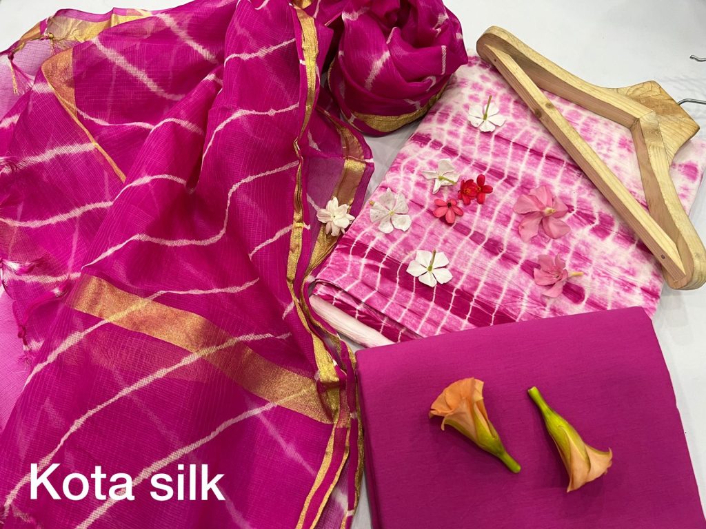 Magenta rose rajasthani print party wear dress for ladies with kota silk dupatta