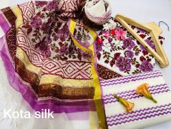 1679138179525 Purple White Cotton Latest Dresses For Ladies With Kota Silk Dupatta