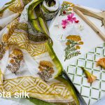 White and jungle green mugal print cotton ethnic dresses for women with kota silk dupatta