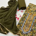 Dark olive color gota embroidery work cotton party wear suit
