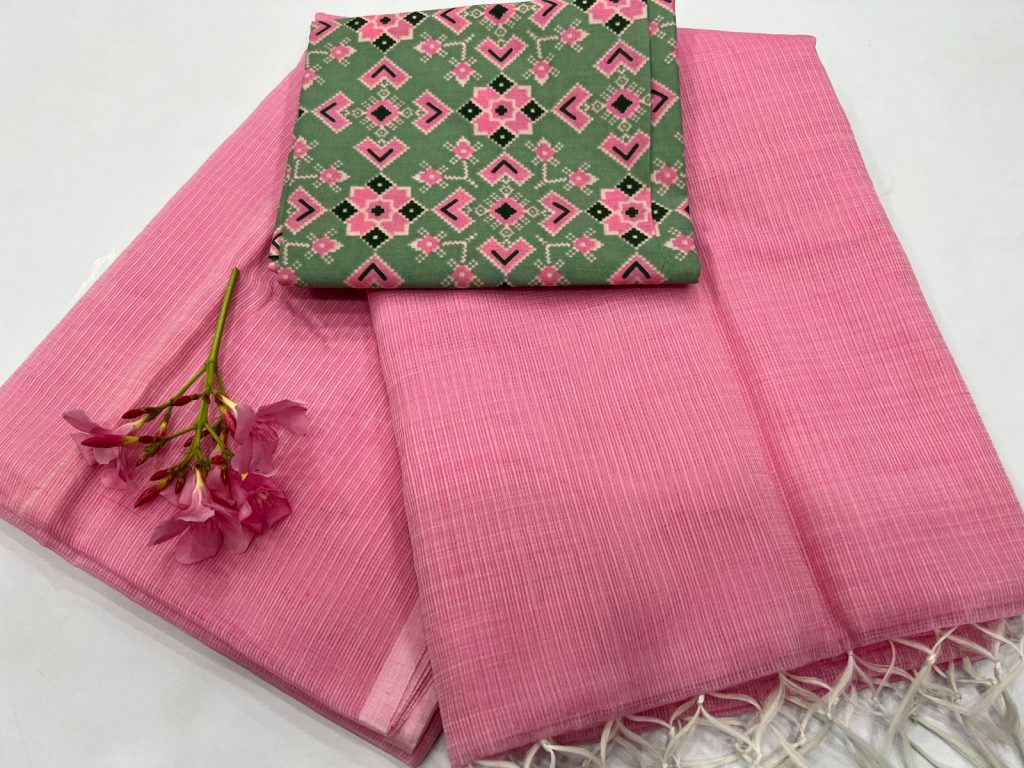 Plain Blush pink kota doria professional office wear sarees