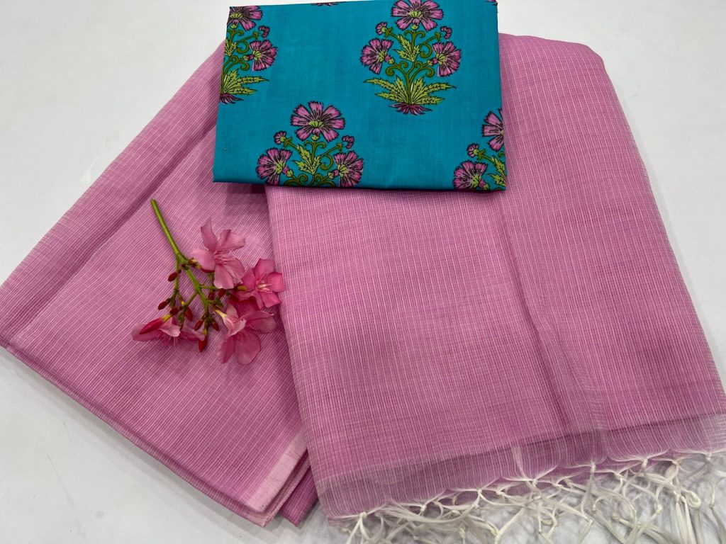 Plain blush pink summer kota doria sarees