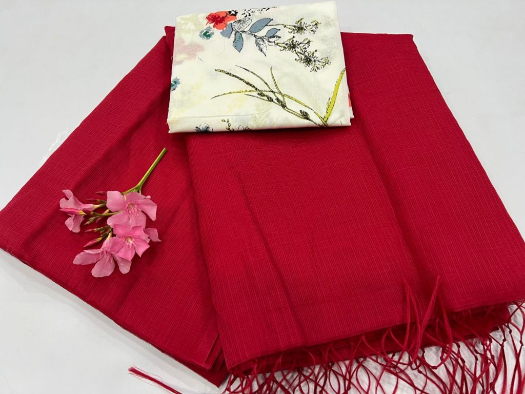 Plain crimson red kota doria office wear saree