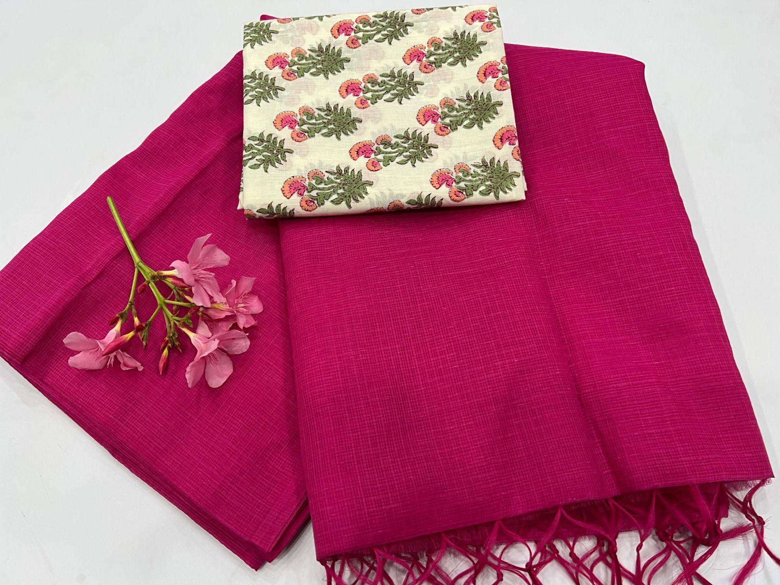 Plain ruby pink summer kota doria sarees online