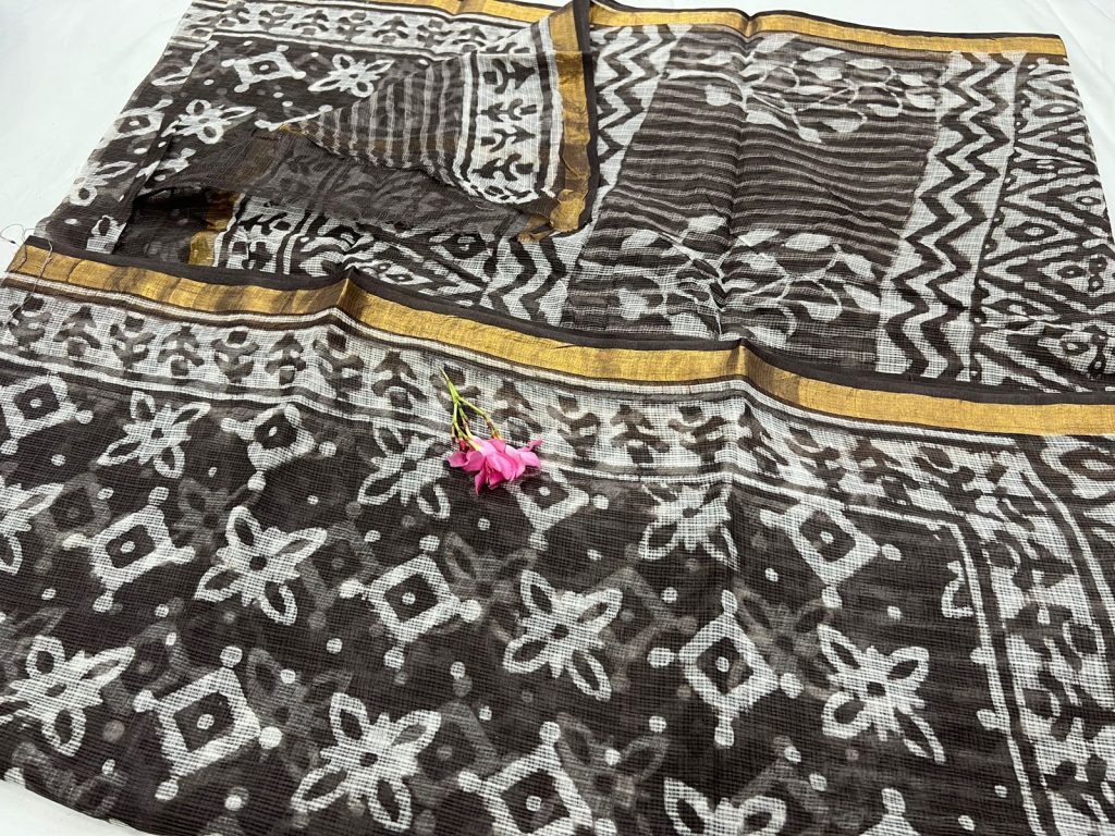 Onyx taupe gray block printed kota sarees