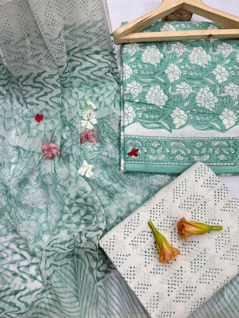 Jungle green gad print chiffon dupatta cotton online dress material shopping