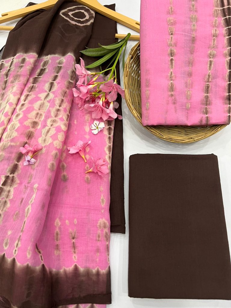 Vanilla Ice pink shibori print jaipuri cotton suits with cotton dupatta
