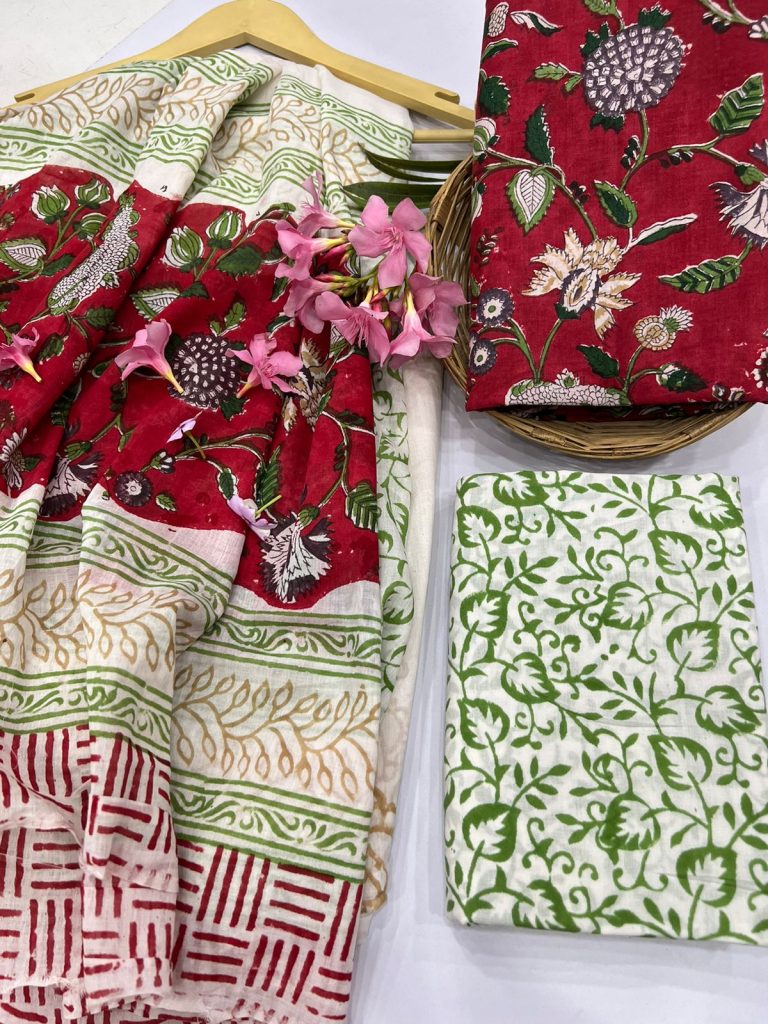 Vivid Burgundy floral print cotton salwar kameez with cotton dupatta