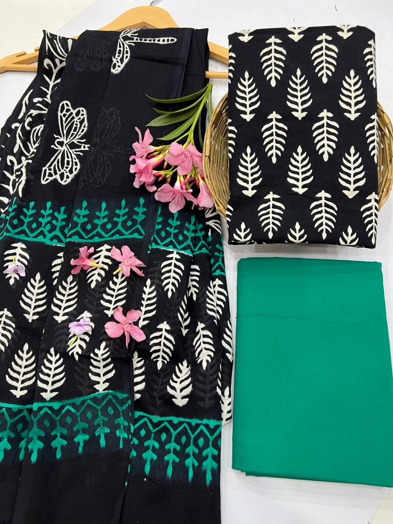 Black and zomp green summer suits for women with cotton dupatta