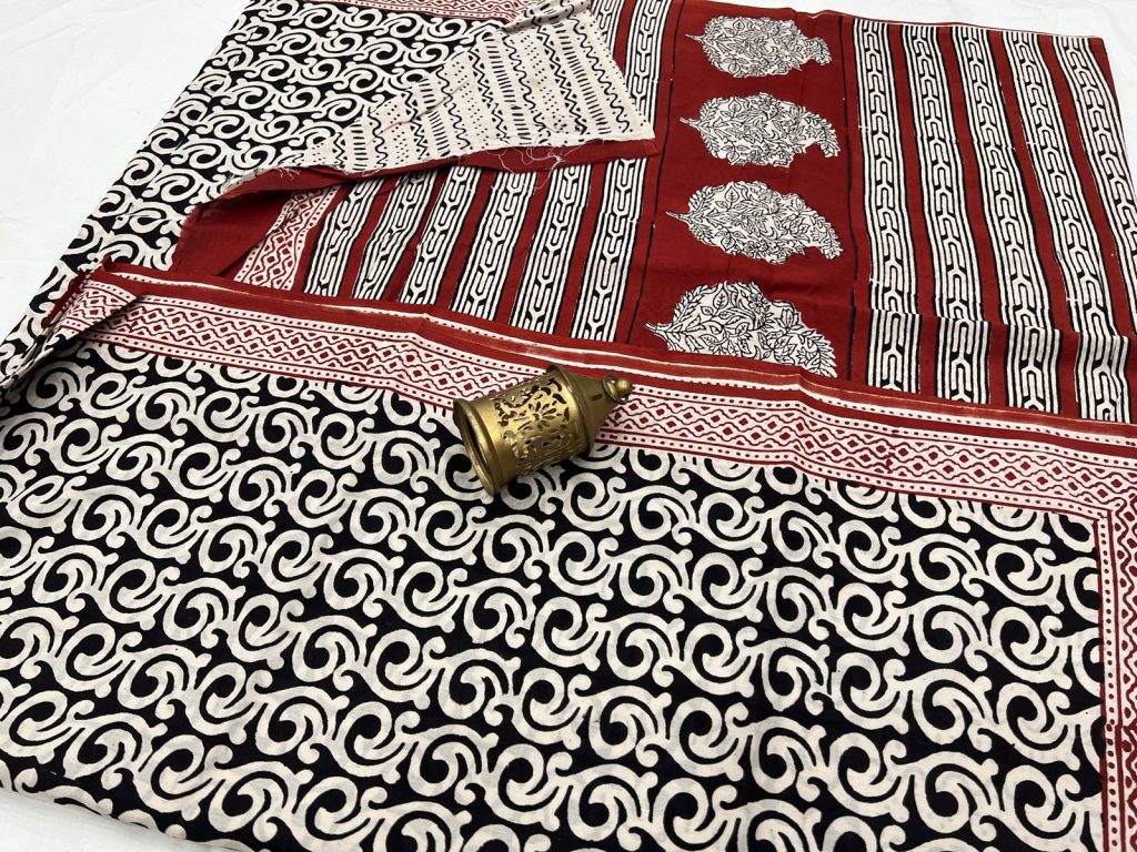Black bagru print cotton saree collection