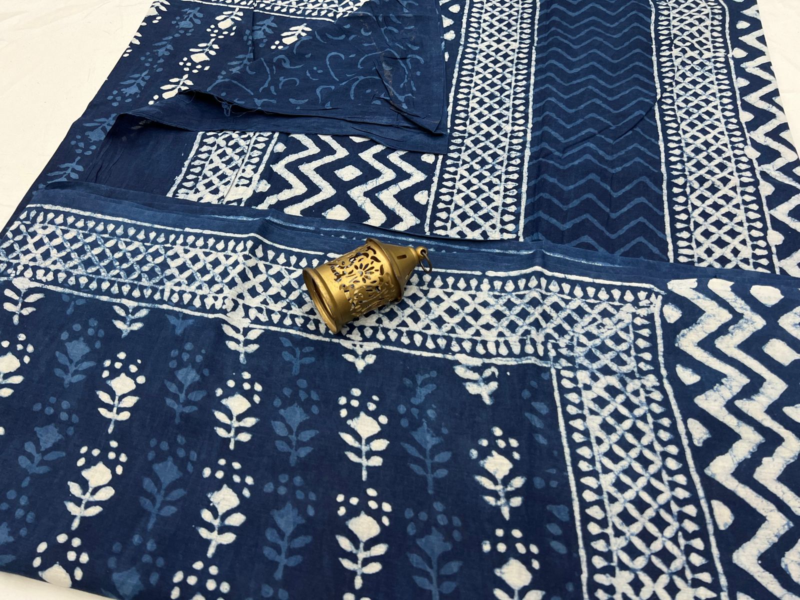 Indigo color printed cotton sarees wholesale