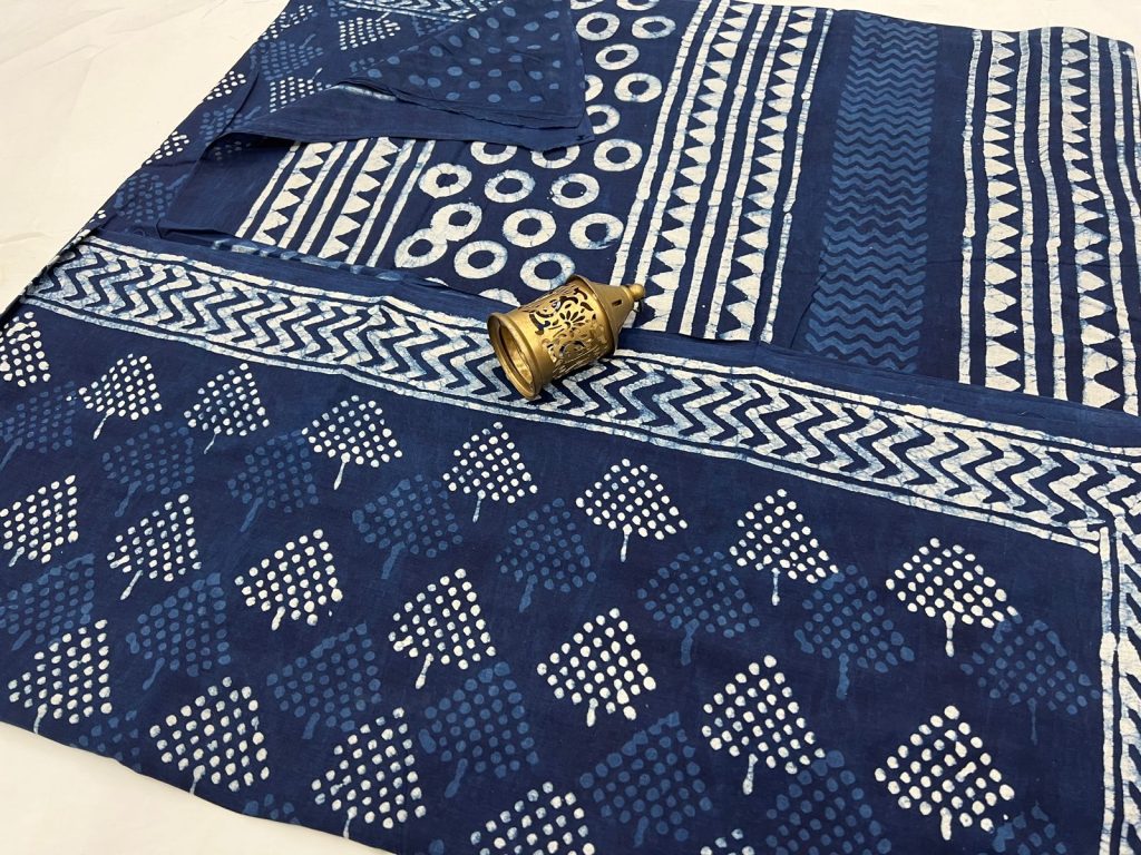 Indigo dabu daily wear cotton saree online
