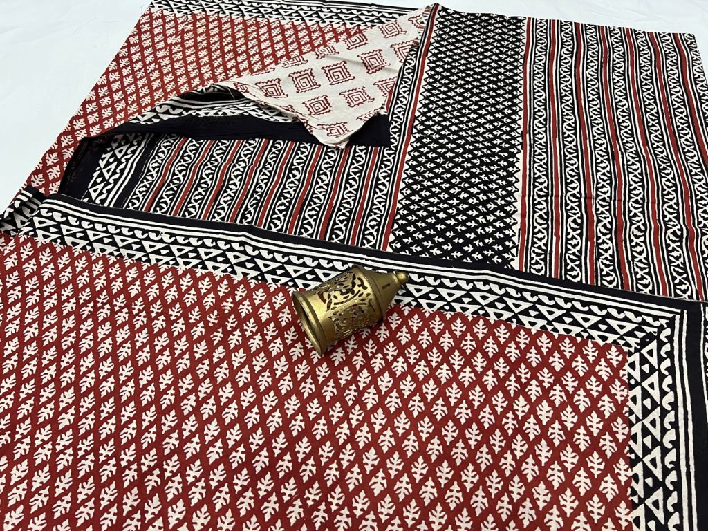 Red bagru print daily wear pure cotton sarees