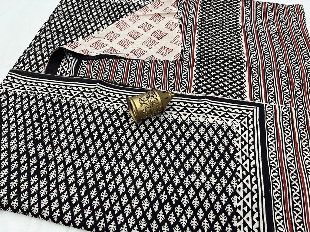 Black bagru print soft pure cotton sarees