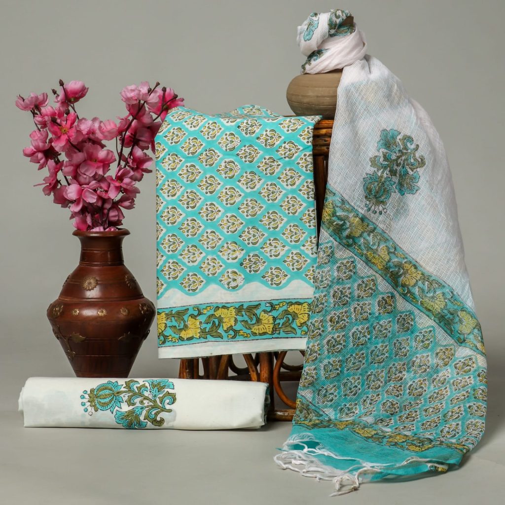 Bright Turquoise salwar suit for office wear with kota doria dupatta