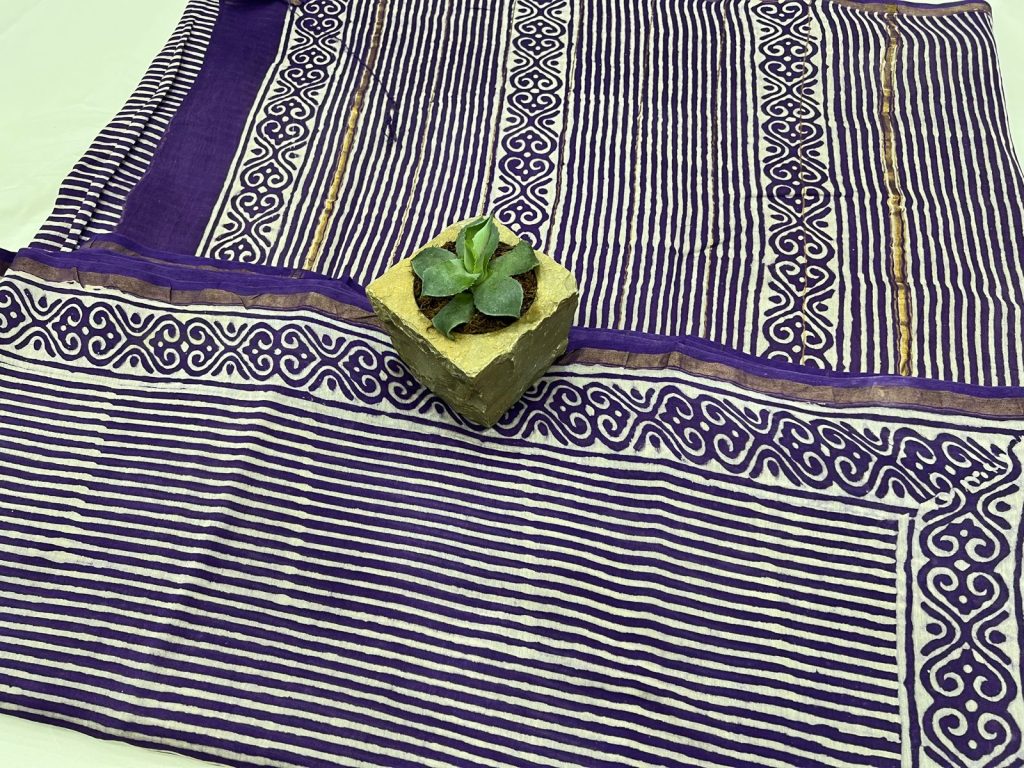 Purple block print chanderi sarees